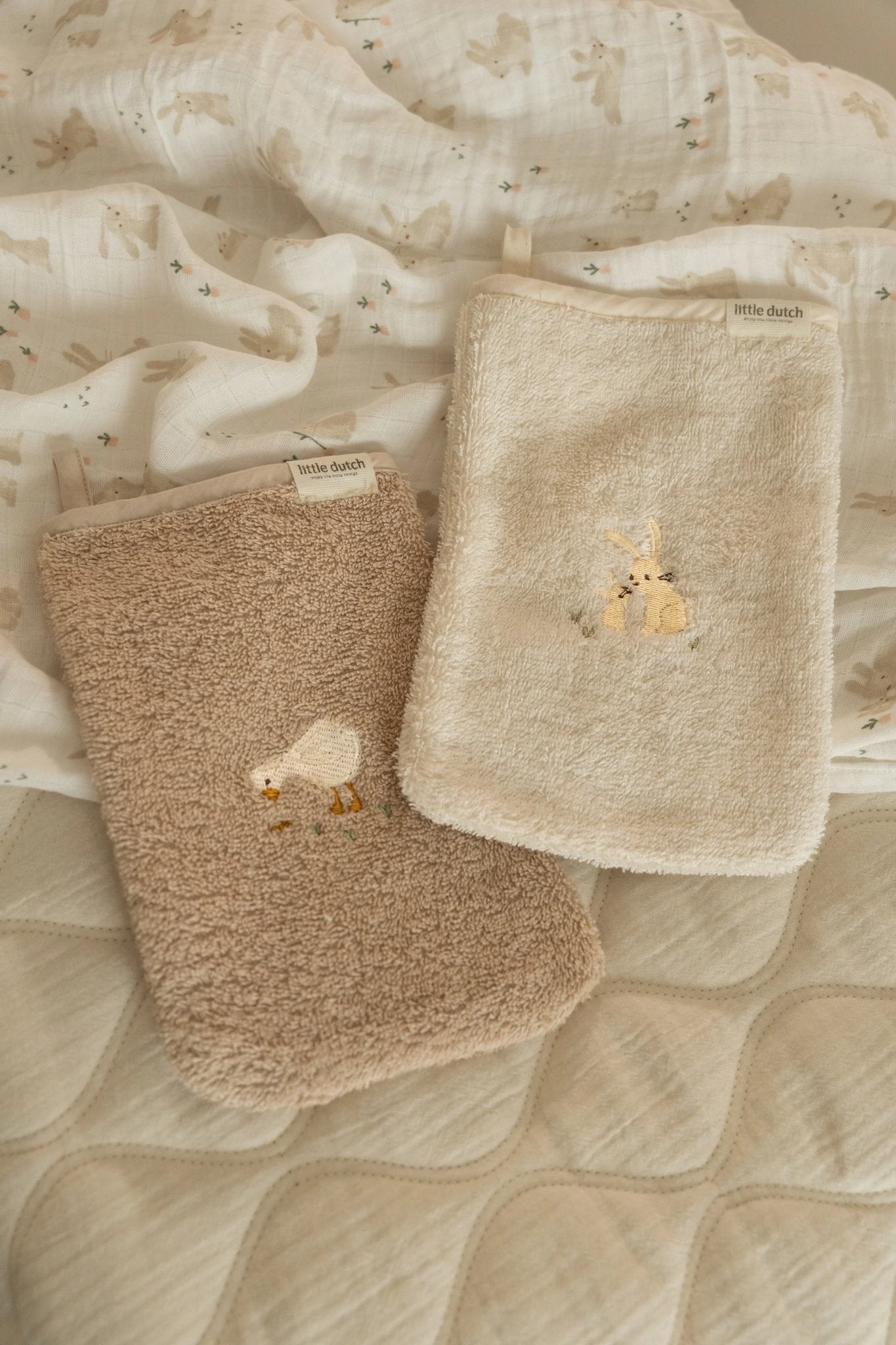 LittleDutch - Waschhandschuhe Set embroidered - Baby Bunny
